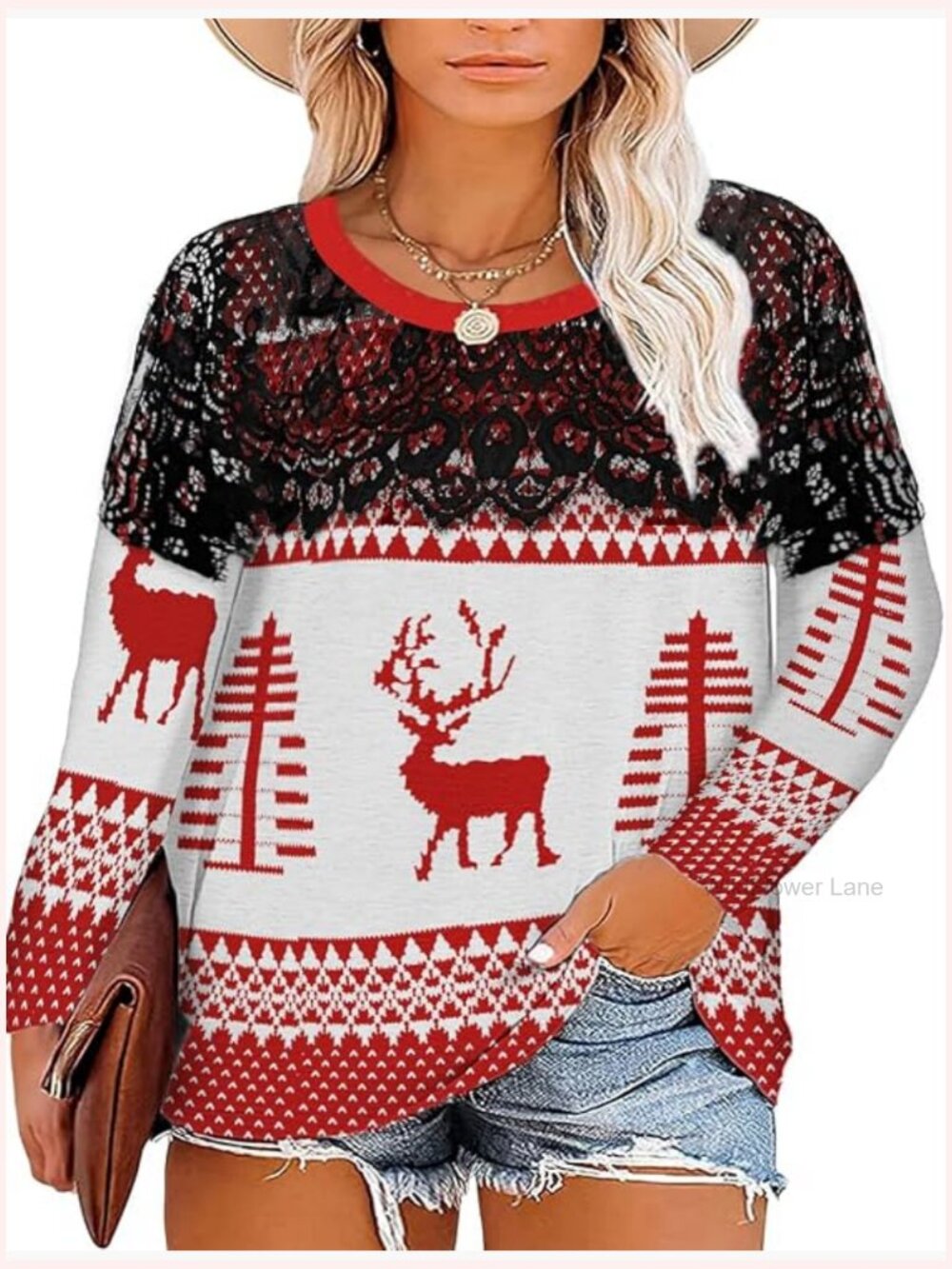 Plus Size Christmas Tree Print Long Sleeve T-Shirt Tunic Top 1X-5X